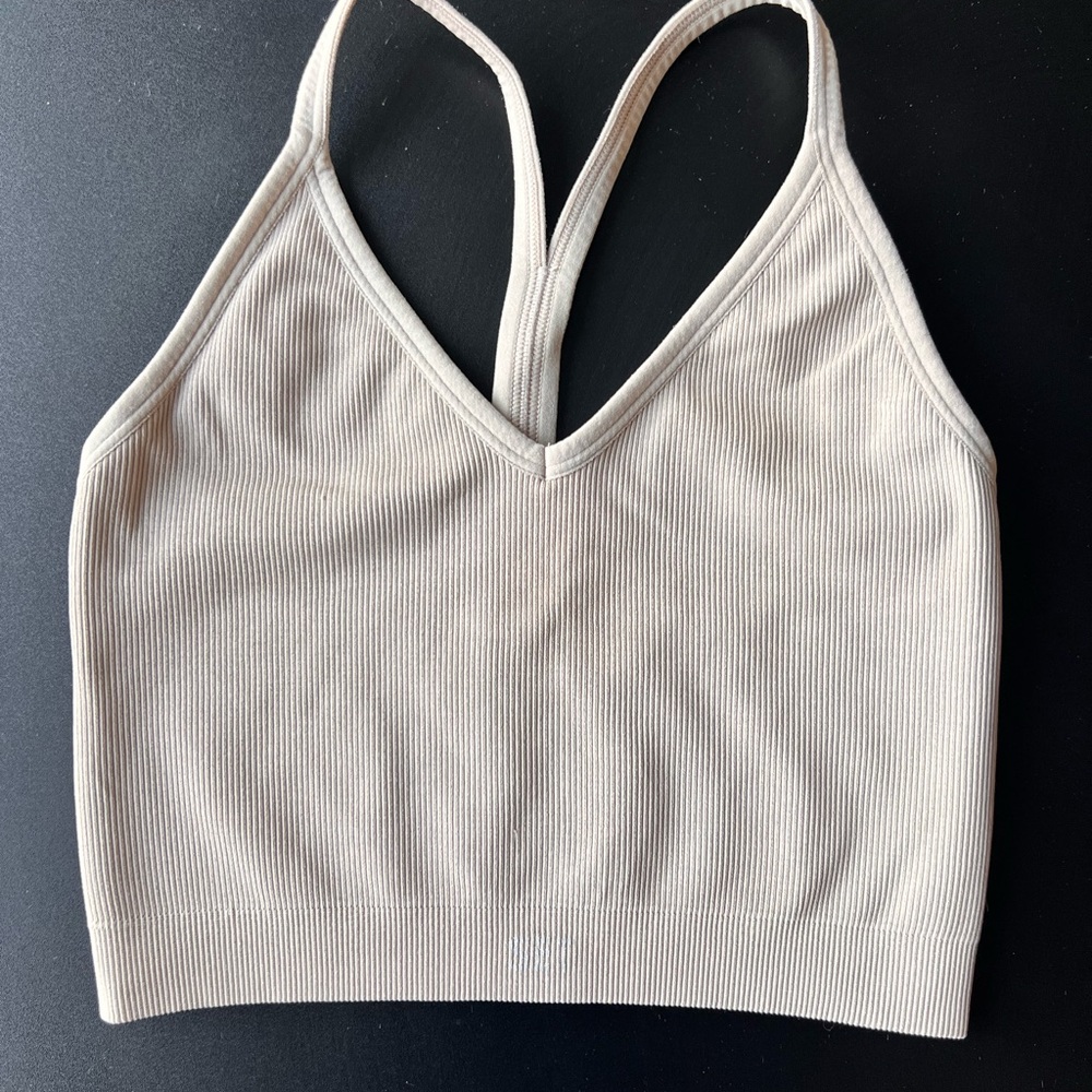 SET Active Ribbed V-Neck Bralette in Light Taupe